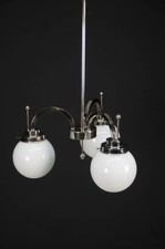 Lustre Art Nouveau tchèque des années 1930 | Laiton nickelé et verre opalin |...