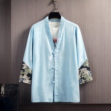 Hommes Coton Lin Chemise 3/4