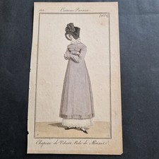 Gravure de Mode 1817 Costume Parisien Chapeau Robe Empire Fashion Etching