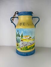 Sublime Bidon à lait en Aluminium peint à la main, décor provençaux, BEL 8 C467 
