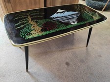 Ancienne Table basse Style Asiatique, Japon Pieds compas 90,5 x 44cm par 43,5cm