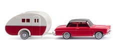 WIKING, FORD Taunus 12M rouge avec caravane, échelle 1/87, WIK020203