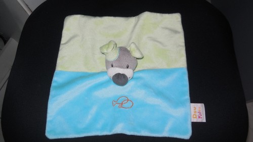 Doudou plat chien bleu - doudou, vert