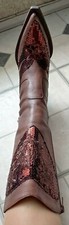 POMPILI - bottes western santiag cuir et paillettes marron chocolat T38