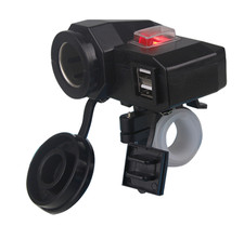 USB Moto Support 2 Prises 3,1A 5V 12V Allume-Cigare On Off Chargeur A15 PV