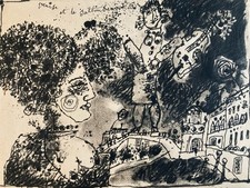 Belle Gravure lithographie Venise et le Saltimbanque de Théo Tobiasse 1970 Art