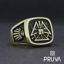 Y18 BAGUE CHEVALIÈRE EN ARGENT MASSIF 925K PERSONNALISÉE PLAQUÉ OR MAÇONNIQUE...