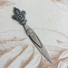 Ancien Ouvre lettre coupe papier Jeanne d'Arc Métal Argenté Epoque XIXème