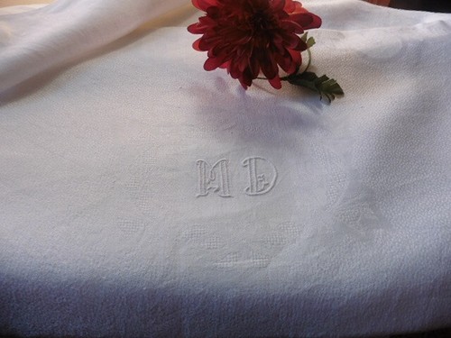 Ancienne nappe damassé lin - damassÉ,