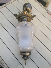 Lustre Ancien Bronze Laiton Verre Dépoli