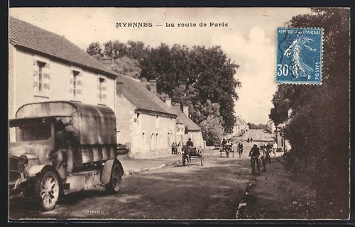 Cpa myennes route de paris - la,