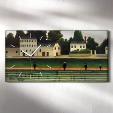 Horloge murale sur toile 60x30 peinture ville pêcheur rivière henri rousseau