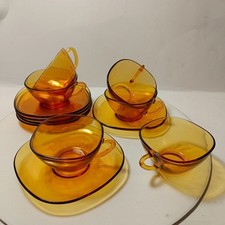 6 Tasses Et Sous Tasses Vereco France Ambre Années 70 En Parfait État.