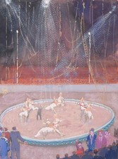 Tableau gouache encadré dessin scène de cirque écuyères 1900 Seurat Lautrec art