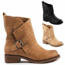 Bottes Femme Basses biker Motocycliste Rangers Boucle Ajourés TooCool G630
