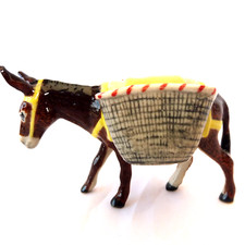 KLIMA K955 Miniature statuette en porcelaine - ANE MARRON AVEC PANIER DONKEY