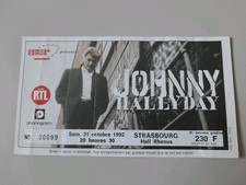 place ticket billet de concert Johnny Hallyday 1992 Strasbourg 31 octobre 