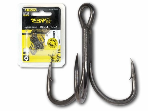 Black cat treble hooks - black, curved