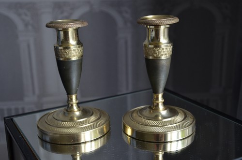 Paire bougeoirs bronze - paire,