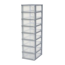 , Tour de Rangement Plastique, 8 Tiroirs Moyens, Gris, Ouverture Facile, Form...