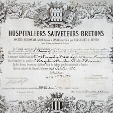DUMAS FILS Diplôme Hospitalier Sauveteur Breton 1876 Rennes Bretagne vélin SNSM