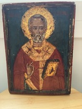 Ancienne icône Russe Orthodoxe du 19ème siècle Saint Nicolas