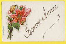 cpa LYS LIS TIGRÉ Relief BONNE ANNÉE 1906 à Mr CHEVILLOTTE Instituteur à VESVRES