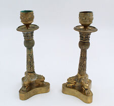 PAIRE DE Bougeoirs Empire / Restauration en bronze à pattes de lion