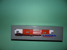 LS MODELS wagon plat long à ranchers + conteneur CNC orange 30108 NEUF et RARE