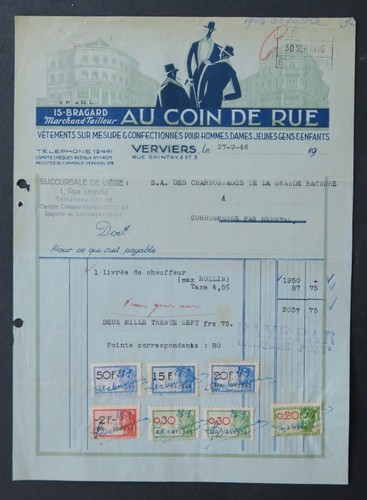 Facture belgique 1946 verviers - 1946,