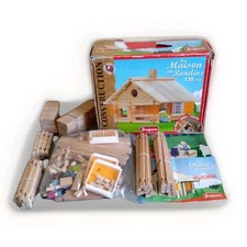 Jeujura Ma Maison en Rondins  Jeu de Construction Bois Complet + Figurines Bonus