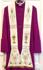 Magnifique étole pastorale blanche brodée faite main prêtre-messe-calice