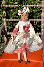 Antique Rare French Boudoir Doll  28” Poupée De Salon Ancienne Hand Painted Face