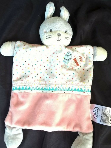 Doudou plat lapin blanc gris - doudou,