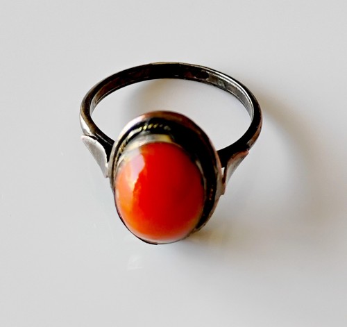 Bague corail sur argent - corail,