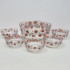 Service Salade De Fruits En Verre Vintage Décor Floral Cerisier Made In France 