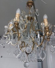 Lustre en bronze et pampilles en cristal 6 branches (Bronze chandelier )