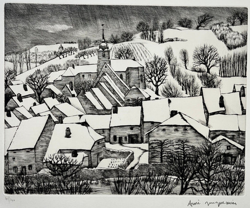 Village suisse neige gravure - suisse,