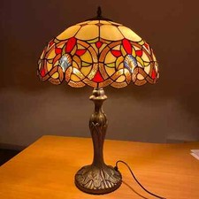 Lampe de table Tiffany style ancien 16 pouces abat-jour design multicolore ar...