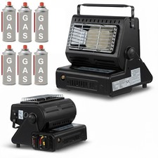 Chauffage gaz portable 2 en 1 1,3 kW réchaud butane céramique +6 cartouches gaz