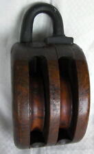 importante poulie de marine XIXème à double réaux en chêne et fer forgé