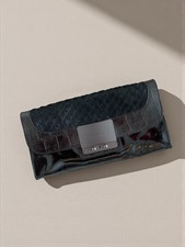 Francesco Biasia Large Black Clutch Pony Fur Patent Leather