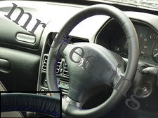 Couvre Volant En Cuir Italien Noir Pour PEUGEOT 106 91-04 Avec Couture Bleue