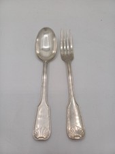 Lot 1 Fourchette + 1 Cuillère à Soupe en Métal Argenté – Poinçon 509 – 19 cm