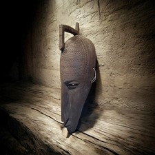Masque africain ancien – Mali – Bois sculpté – 41×13×11 cm – Art tribal ethnique