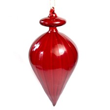 Importante ancienne boule de noël rouge en forme de toupie   en verre soufflé