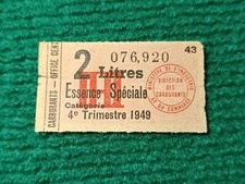 BILLET MATIÈRE - 2 LITRES ESSENCE SPÉCIALE - TICKET N°43 - CACHET 1949