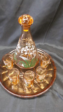 service à liqueur verre émaillé muguet carafe plateau 5 verres MADE IN FRANCE