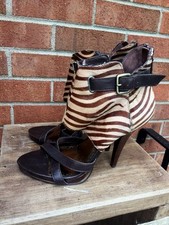 BEBE Leather ZEBRA Peep Toe Ankle Wrap High Heels Womens Stilettos Shoes Sz 9 ~