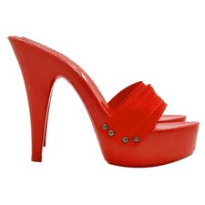 Mule De Femme Rouge Avec Talon